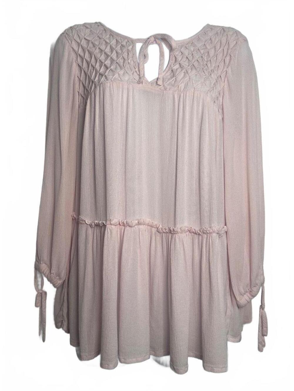 Haute Hippie Pink Boho Smocked Peasant Blouse Top Size S